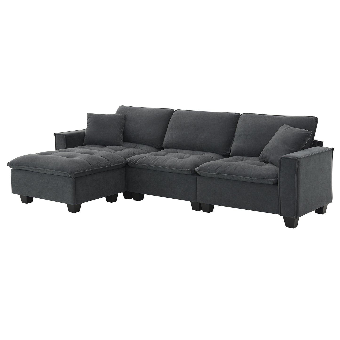 100*59" Modern Convertible Sectional Sofa,L-shaped Reversible Couch Set with Free Pillows,4 Seat Suede Velvet Sleeper Sofa with Ottoman for Living Room,Apartment,Office,3 Colors