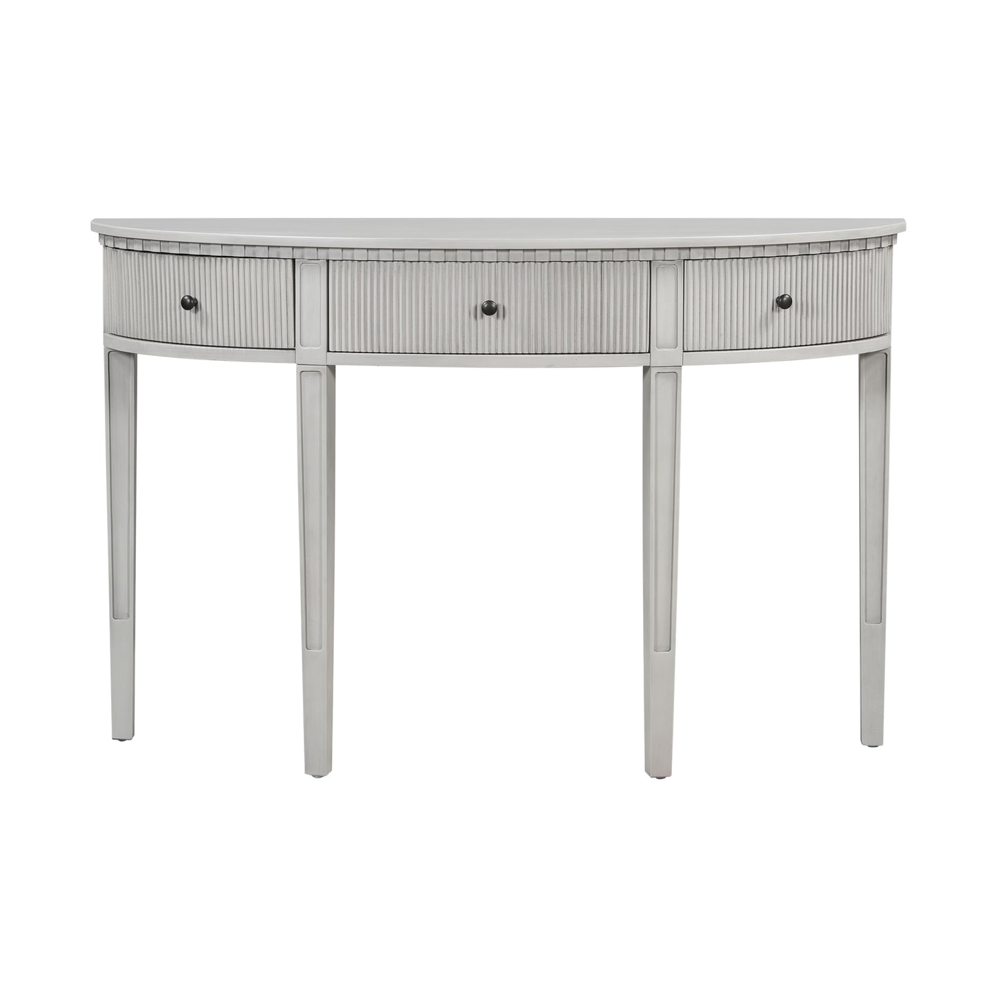 Distinctive Features of Pine Veneer Console Table with Vertical Stripe Drawer Fronts and Four Legs