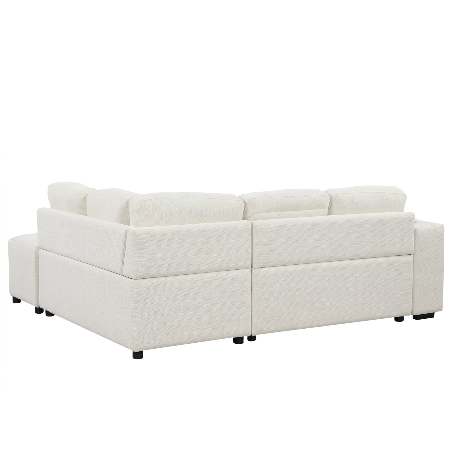 86.6" Sectional Sofa L-shaped Sofa Couch Pull-out Sofa Bed with a Movable Ottoman, Two USB Ports and Two Cup Holders for Living Room, Beige