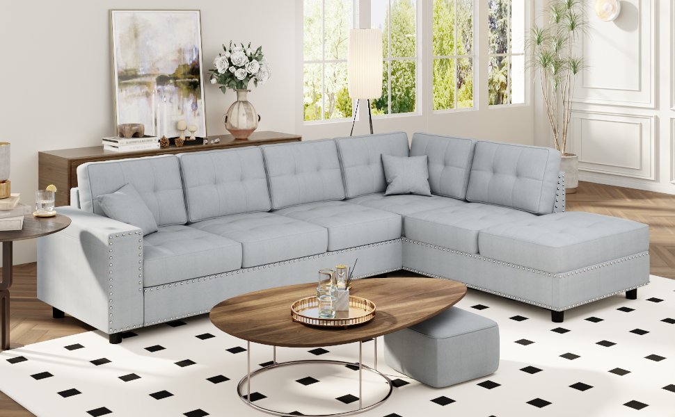 109.2''L-shaped Modular Sectional Sofa with Removable Back Cushions and 2 Pillows, Suitable for Living rooms, Offices, and Apartments