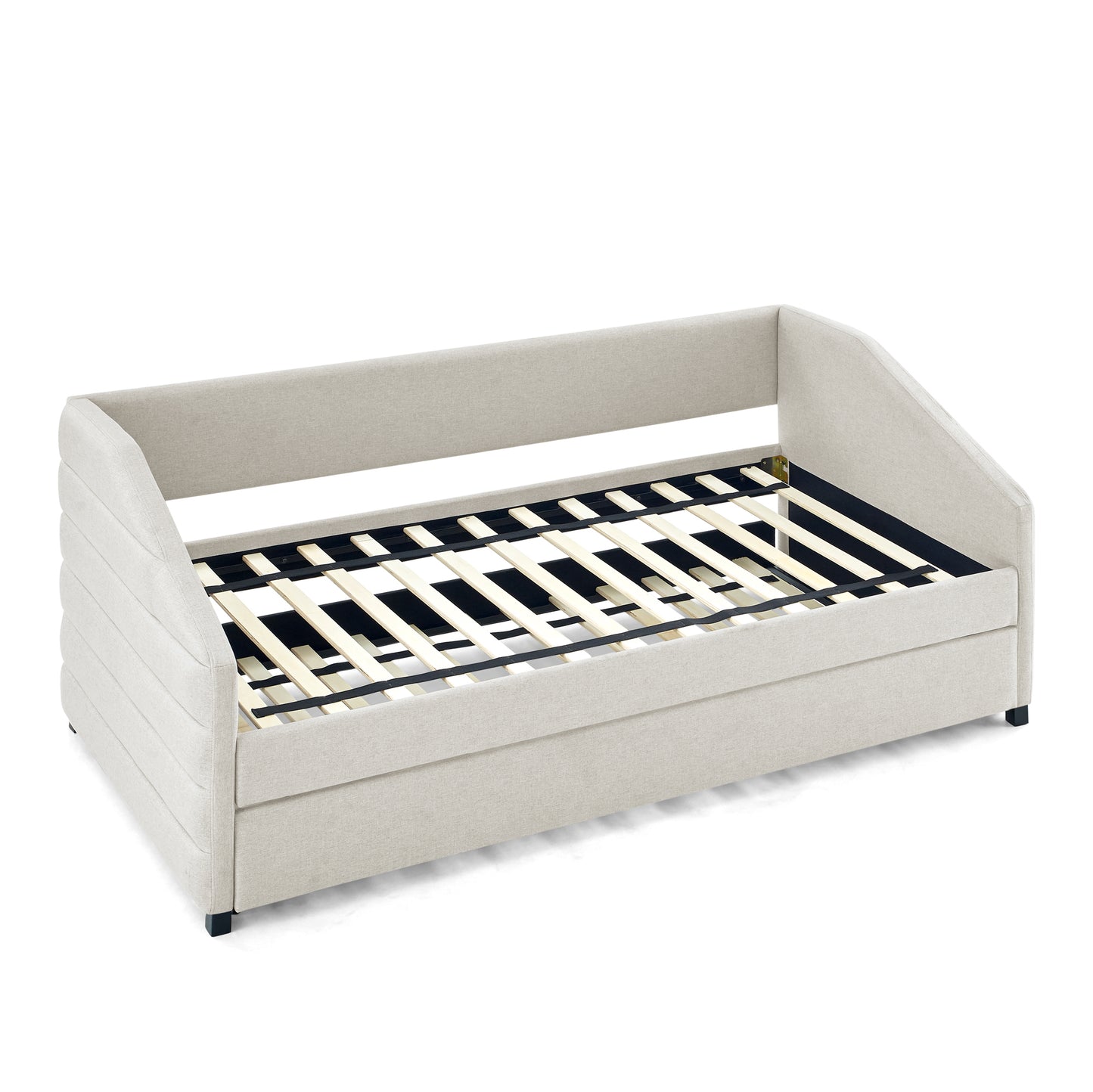 Twin Size Daybed with Trundle Upholstered Tufted Sofa Bed, Linen Fabric, Beige (82.5"x42.5"x34")