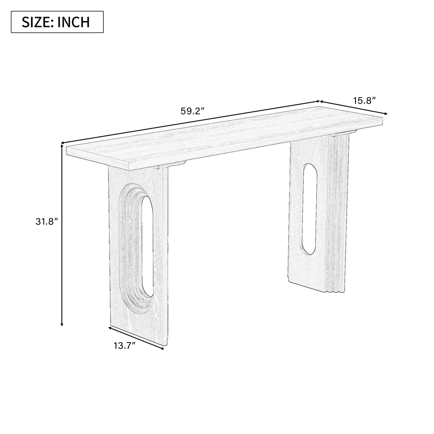 Uniquely Designed Console Table made of Fraxinus Mandschuric Solid Wood Veneer,with Distinctive Round Hollow Legs, Suitable for Foyer, Living Room, or Hallway.