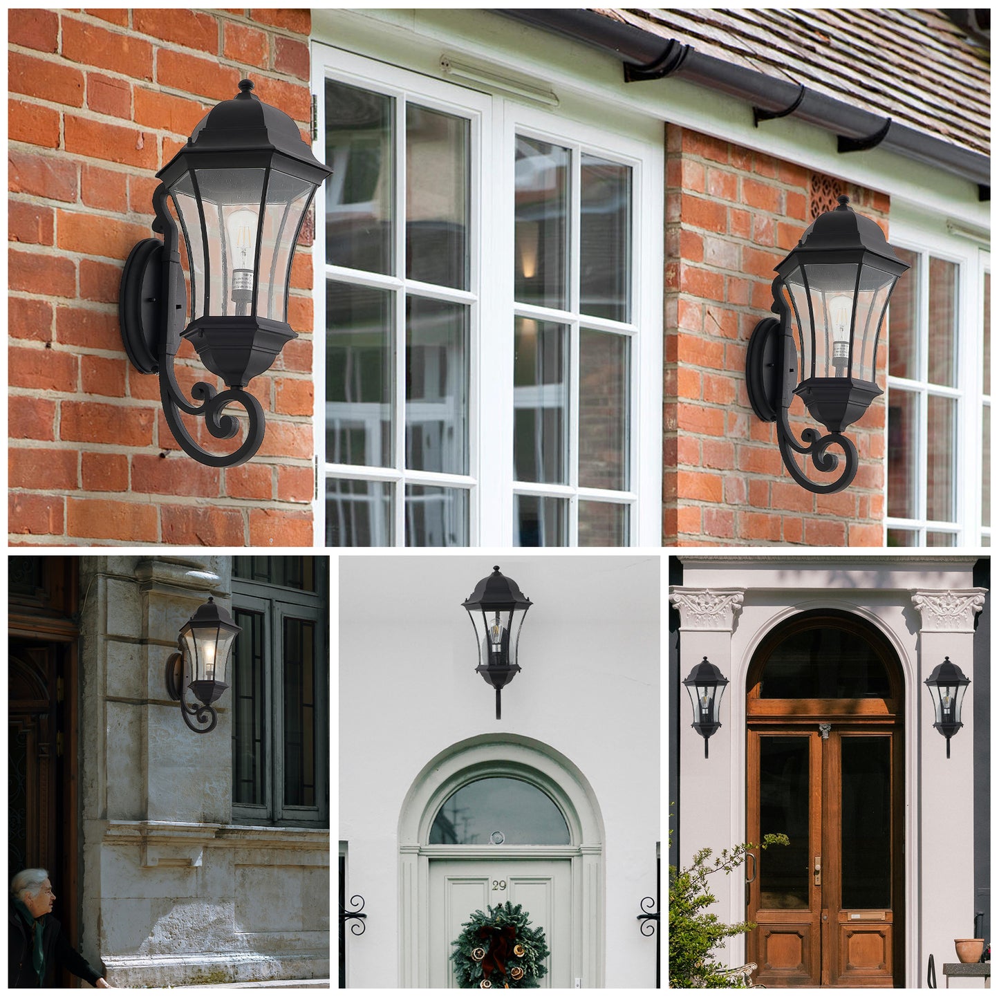 1-Pack Outdoor Wall Lantern with Dusk to Dawn Sensor, Black Weatherrproof Exterior Light Fixture with Clear Bubble Glass, Vintage Wall Sconce for Porch, Patio, Entryway, and Garage (No Bulb)