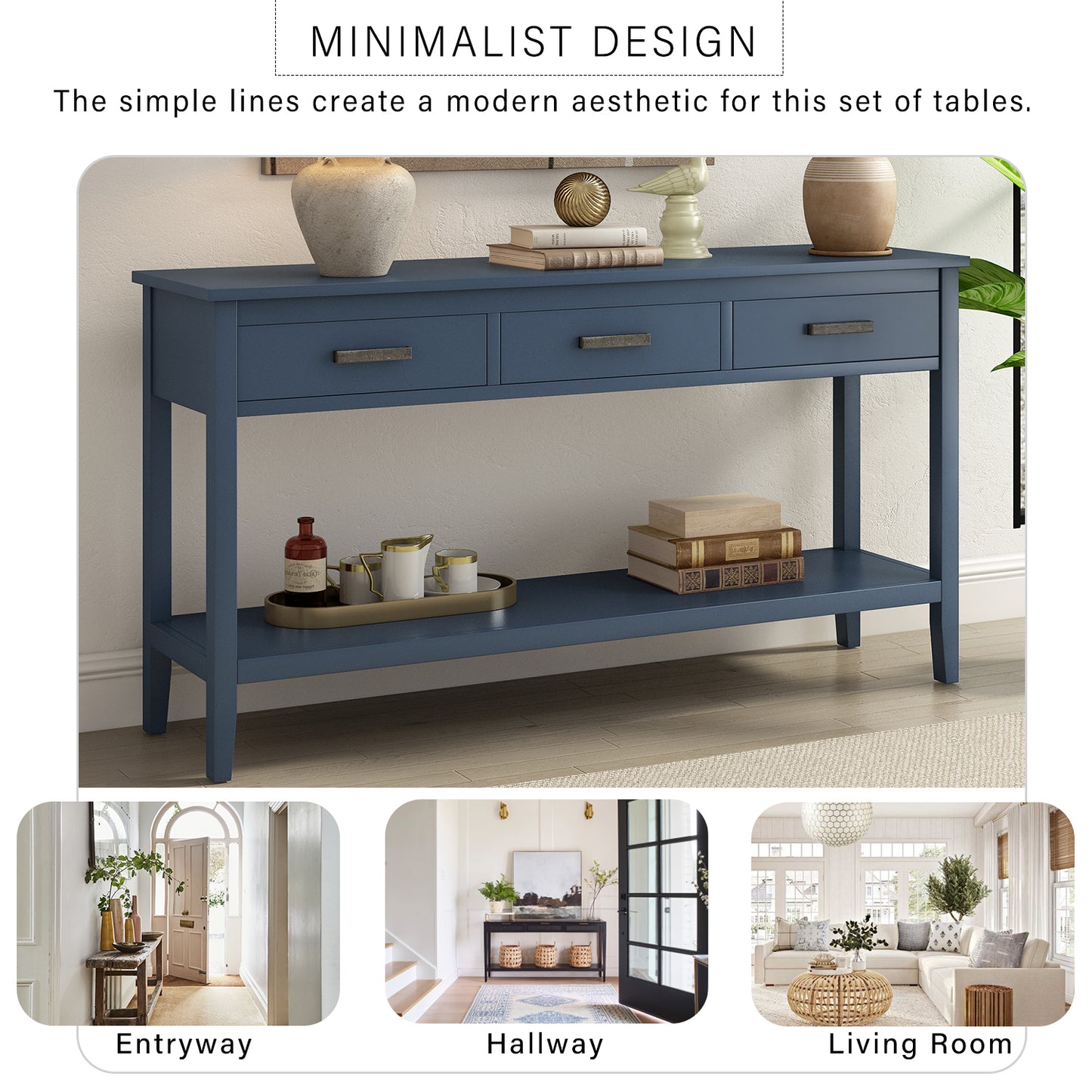 Contemporary 3-Drawer Console Table with 1 Shelf, Entrance Table for Entryway, Hallway, Living Room, Foyer, Corridor