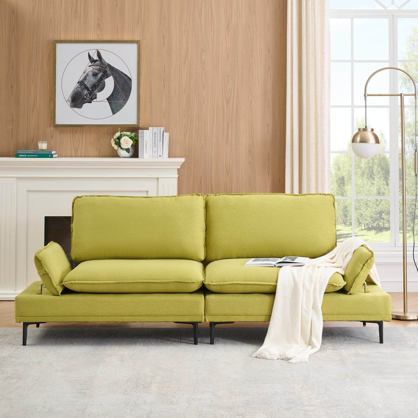 Elegant and rustic in 89 inches of cotton and linen, fresh green, custom-made for apartments, living rooms and offices. Let every inch of space radiate natural elegance and extraordinary style.