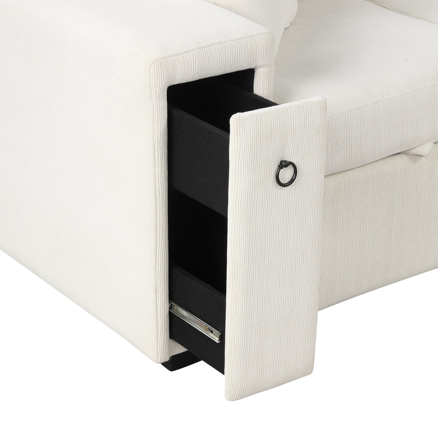 86.6" Sectional Sofa L-shaped Sofa Couch Pull-out Sofa Bed with a Movable Ottoman, Two USB Ports and Two Cup Holders for Living Room, Beige