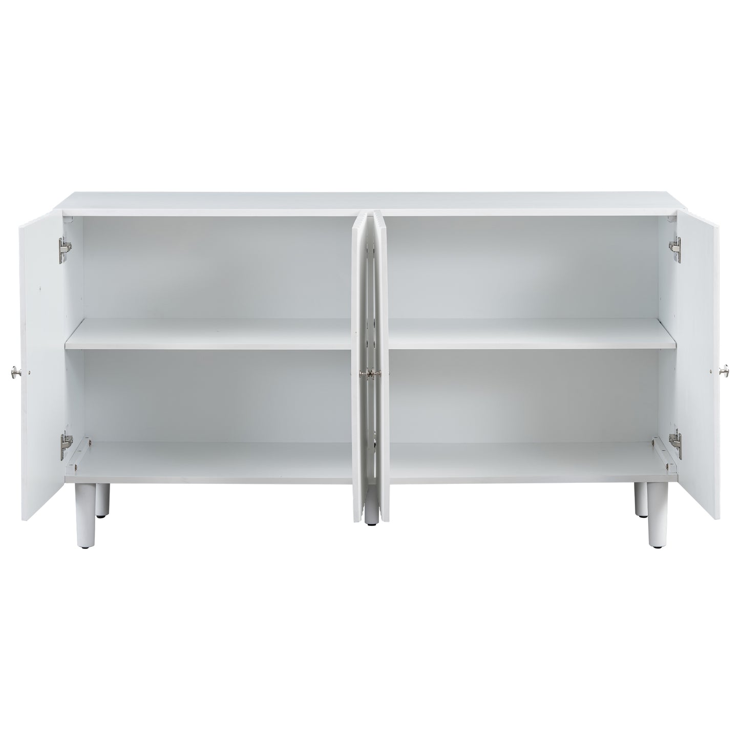 Elegant Four-Door Sideboard with Wavy Pattern Doors, Cylindrical Legs, and Sleek Metal Handles, Adjustable, Suitable for Study, Entryway and Living Room