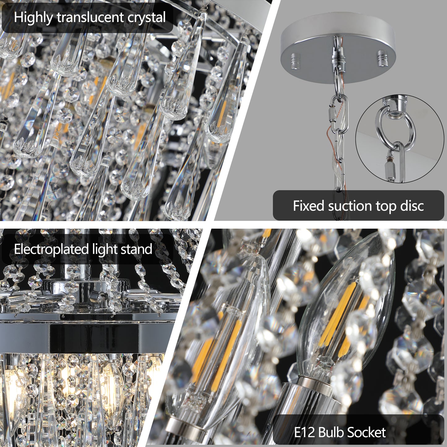 Chromium color Crystal Chandeliers,Large Contemporary Luxury Ceiling Lighting(Bulb Not Included)