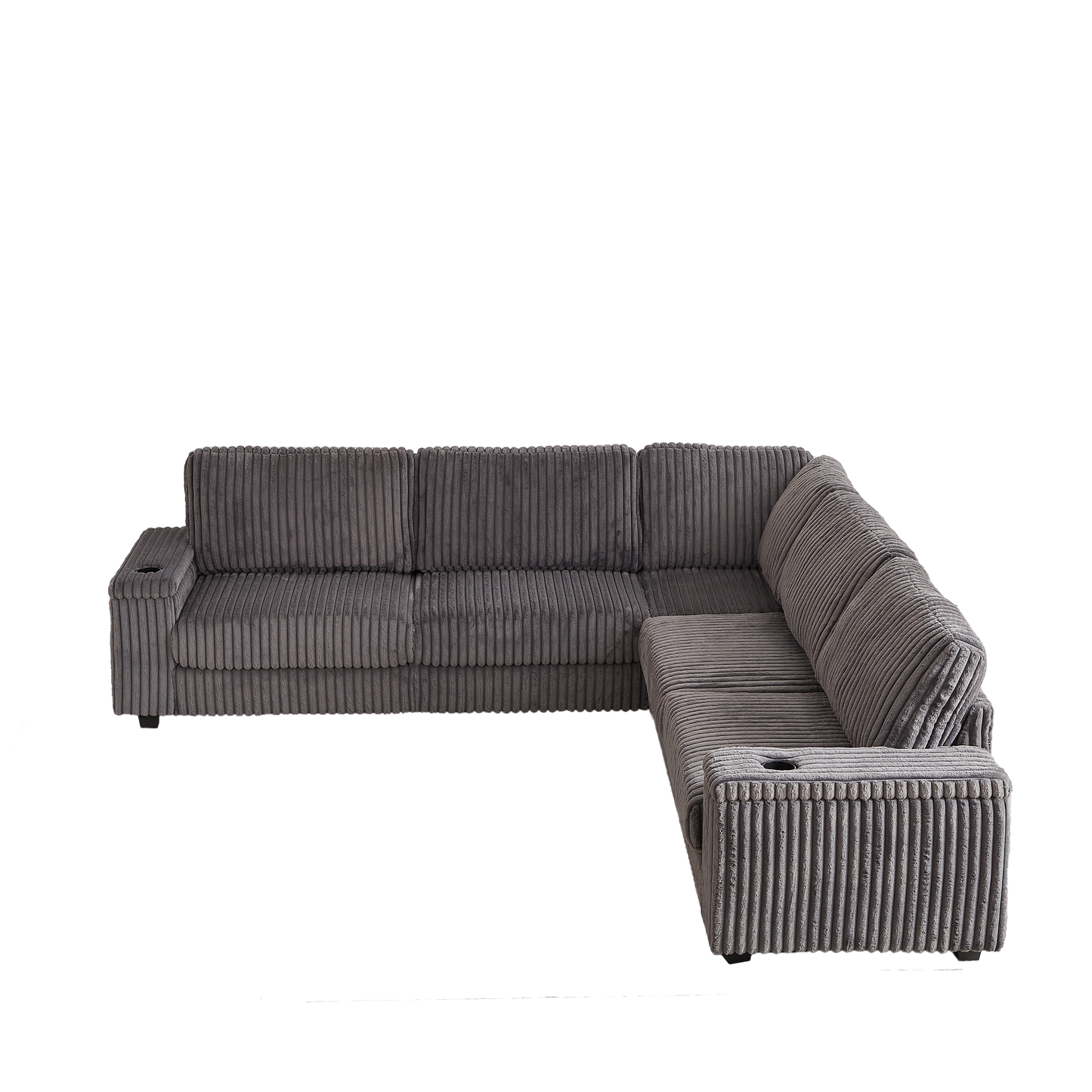 110-Inch Oversized Corduroy Corner Sofa,L Shaped Corner Couch with two storage spaces,USB port & T-pyce port and Cup-holder , Deep Seat Comfy Upholstered Couches for Living Room(Not freely combinable)