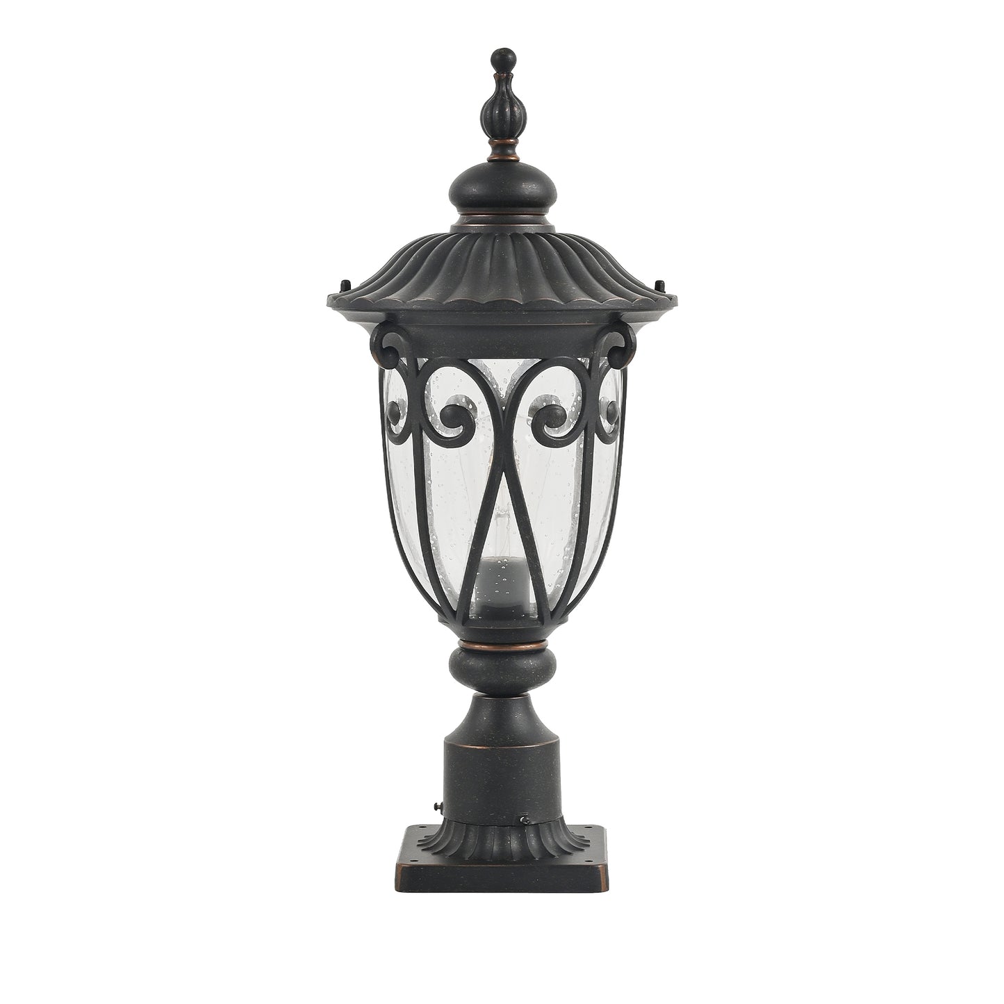 1-pack Vintage Black Outdoor Post Lantern - Waterproof Aluminum Lamp Post Light with Bubble Glass, Decorative Garden Pathway Lighting for Yard, Patio, or Driveway (Bulb Not Included)