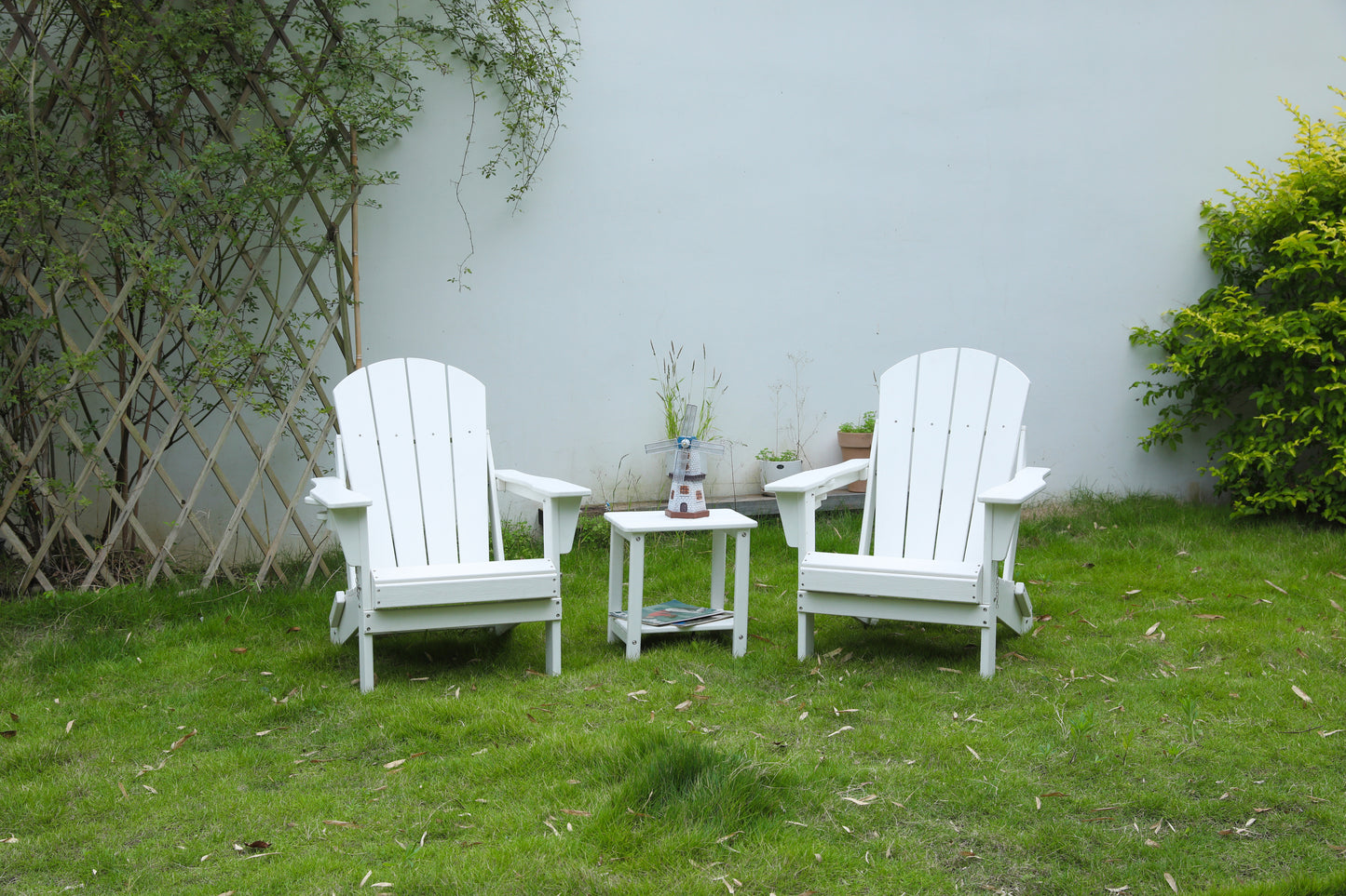 Folding Adirondack Chair with Side Table, 3-Piece Adirondack Chair Set with Wood texture