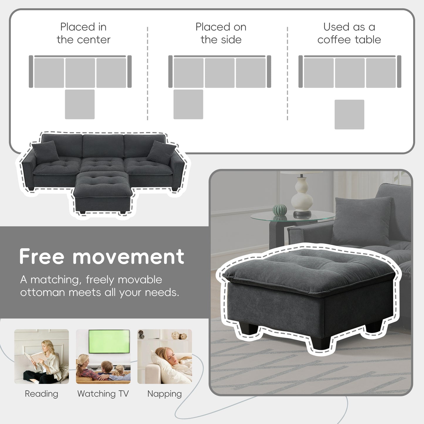 100*59" Modern Convertible Sectional Sofa,L-shaped Reversible Couch Set with Free Pillows,4 Seat Suede Velvet Sleeper Sofa with Ottoman for Living Room,Apartment,Office,3 Colors