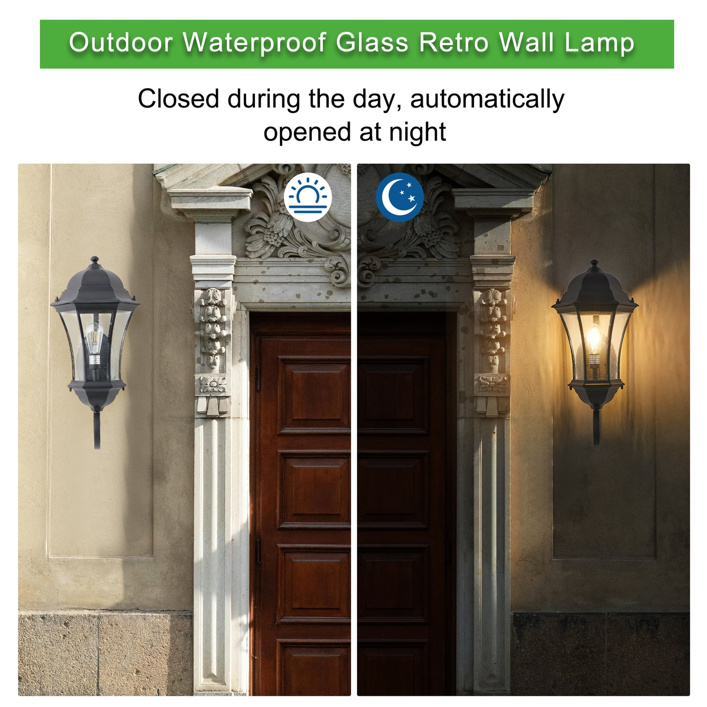 1-Pack Outdoor Wall Lantern with Dusk to Dawn Sensor, Black Weatherrproof Exterior Light Fixture with Clear Bubble Glass, Vintage Wall Sconce for Porch, Patio, Entryway, and Garage (No Bulb)