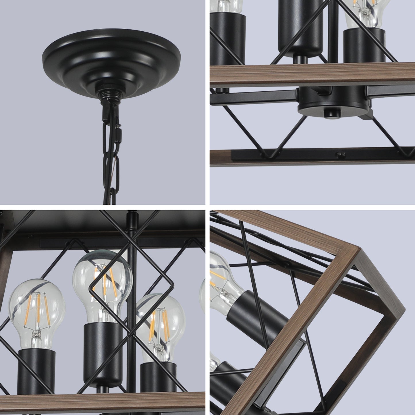 Farmhouse Chandelier 4-Light Vintage Antique Chandeliers Light Fixture For Kitchen Dining Room Living Room Walnut(No bulbs)