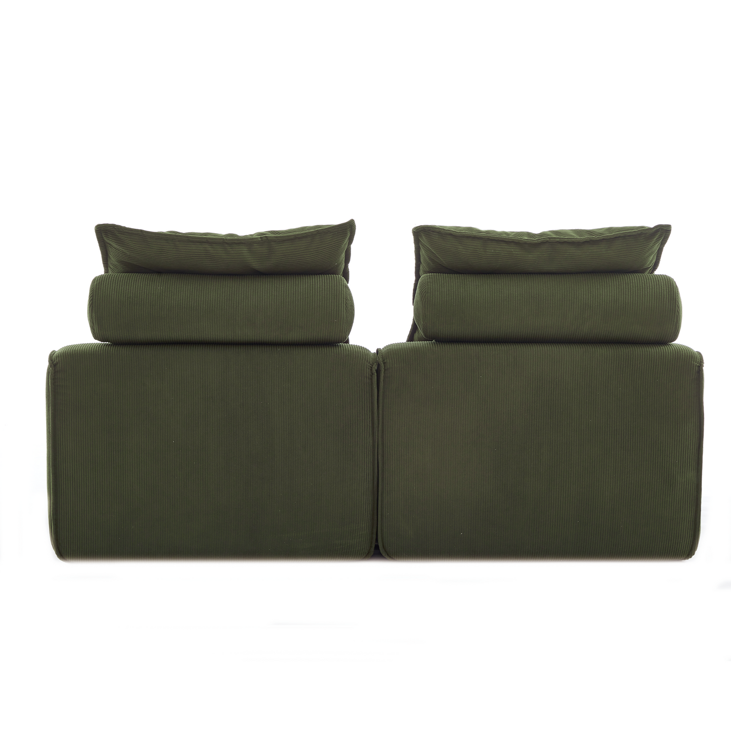 Modular Sofa,No Armrests,At will DIY,Soft Corduroy Fabric,Neck Pillow-Back Lounge Sofa Chair,Reading Nook, or Apartment Living, Lumbar Pillow,2 Seats,Upholstered,Green