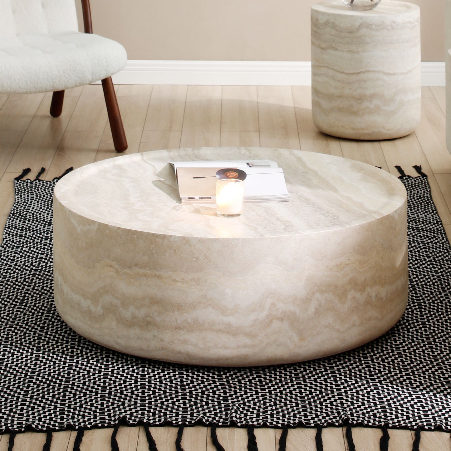 31.49'' Faux MARS Pattern Coffee Tables for Living Room Round Tea table for Living Room, No Need Assembly.