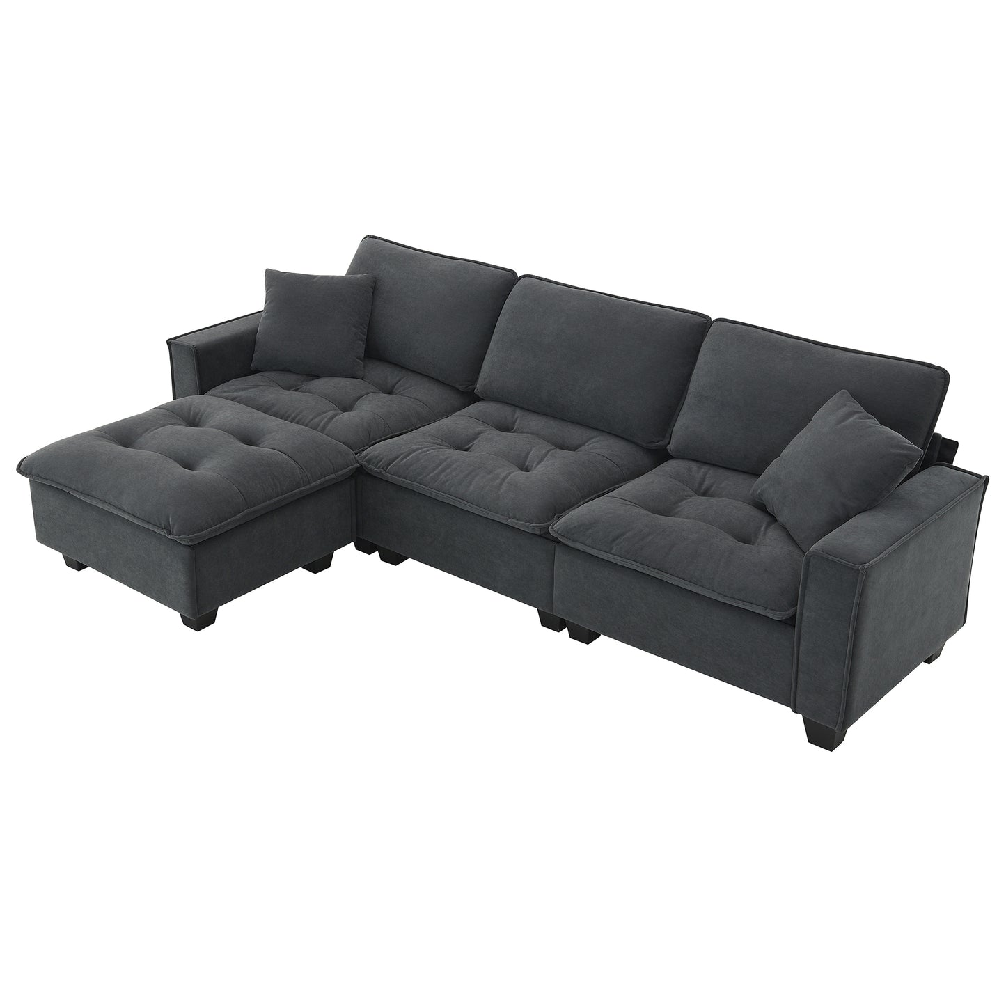 100*59" Modern Convertible Sectional Sofa,L-shaped Reversible Couch Set with Free Pillows,4 Seat Suede Velvet Sleeper Sofa with Ottoman for Living Room,Apartment,Office,3 Colors