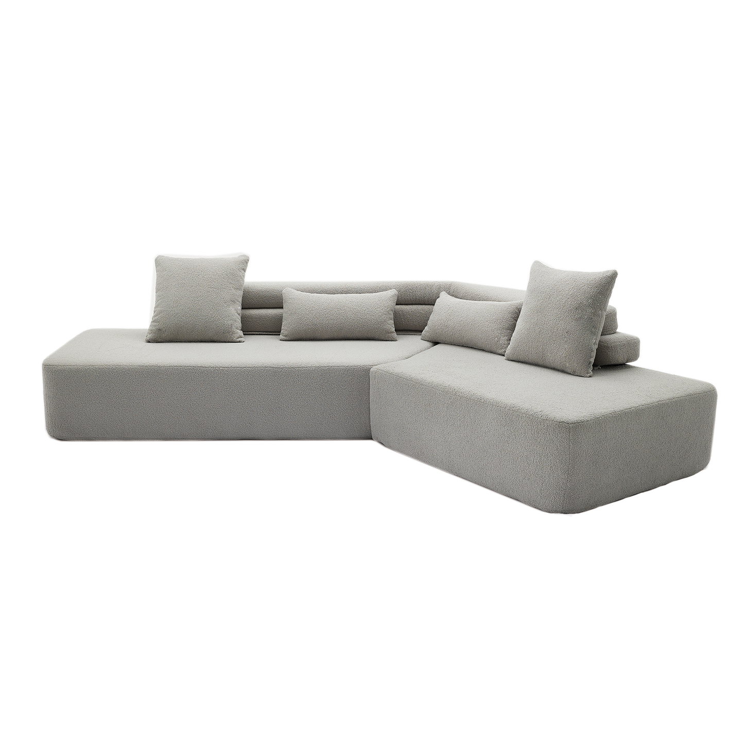 128"Minimalist Cloud Sectional Couch ,Modern Couches ,4-Seater ,No Assembly,Two modular sofa,Boucle Teddy Fabric, upholstered , anti-wrinkle fabric,Light Gray