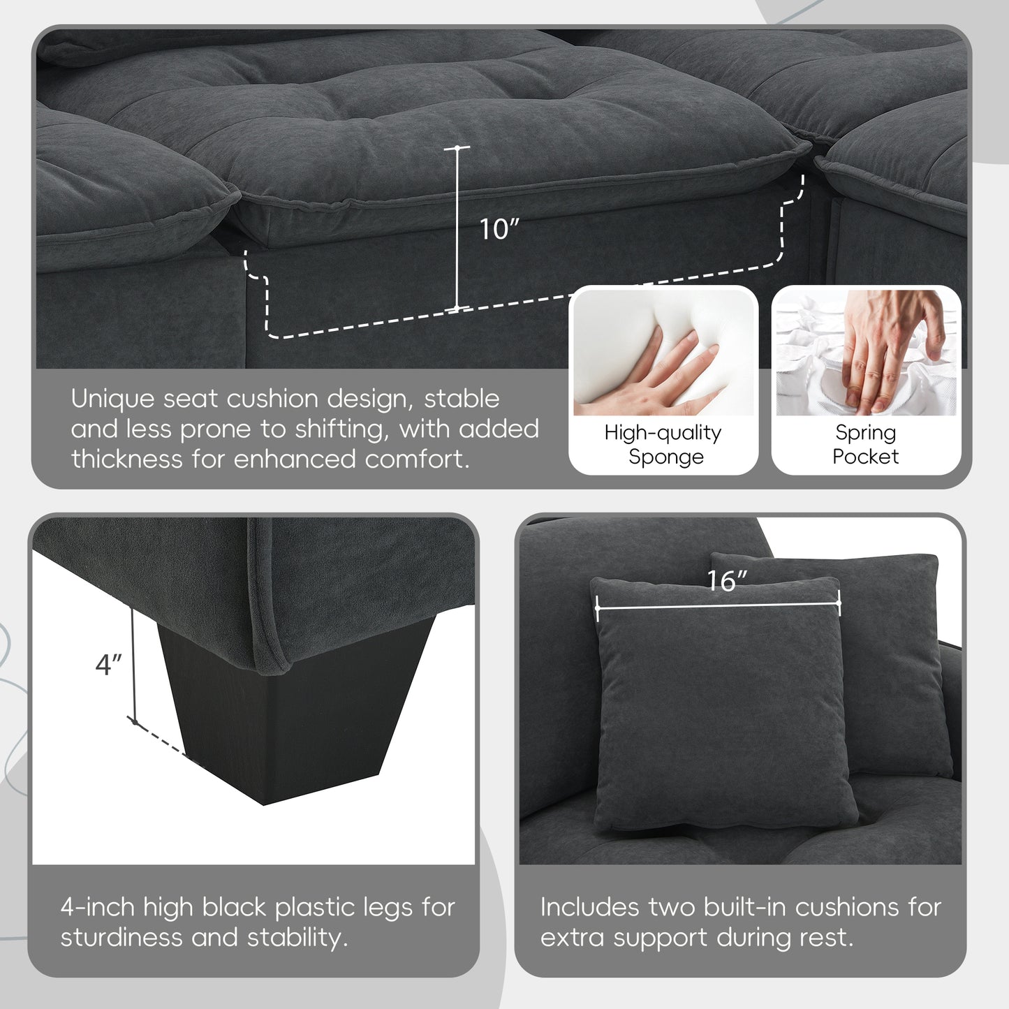 100*59" Modern Convertible Sectional Sofa,L-shaped Reversible Couch Set with Free Pillows,4 Seat Suede Velvet Sleeper Sofa with Ottoman for Living Room,Apartment,Office,3 Colors