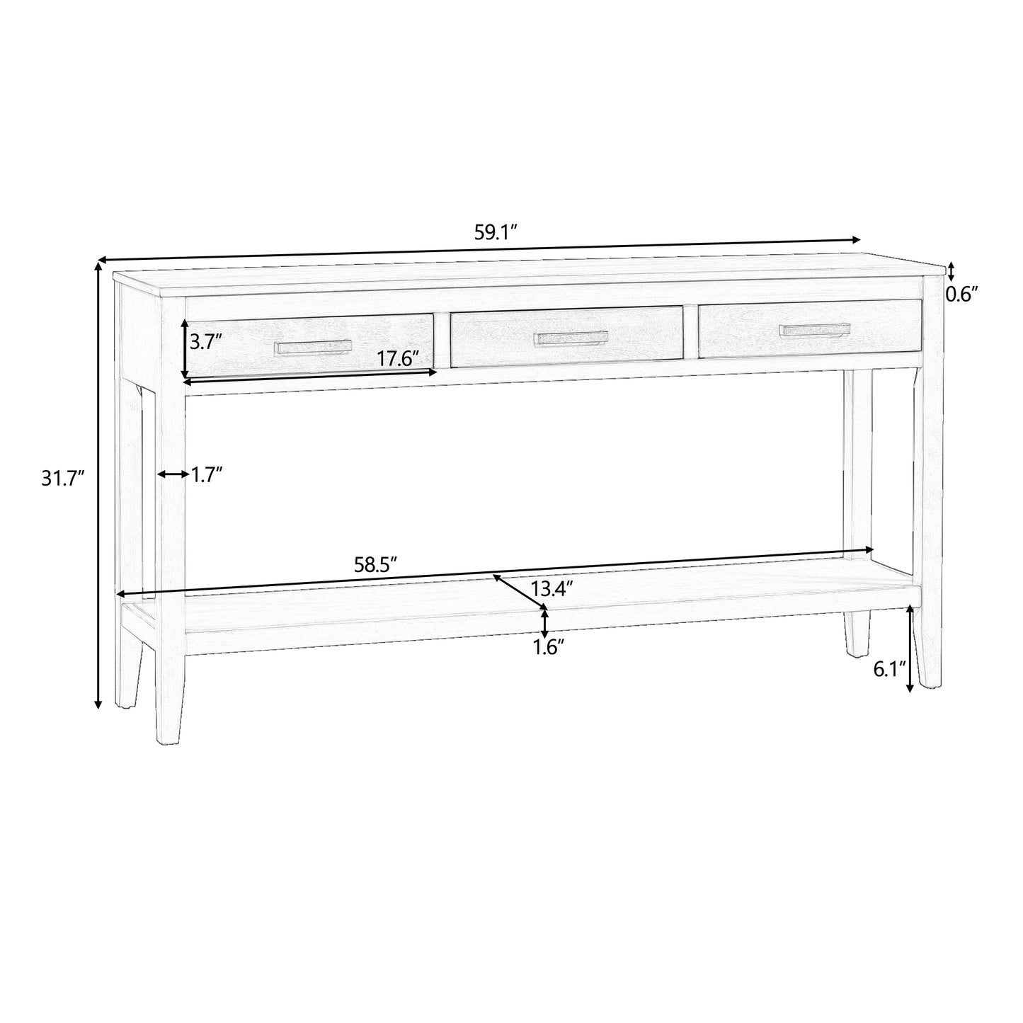 Contemporary 3-Drawer Console Table with 1 Shelf, Entrance Table for Entryway, Hallway, Living Room, Foyer, Corridor