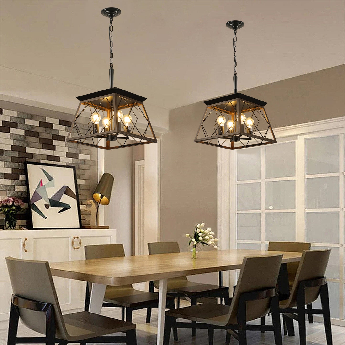 Farmhouse Chandelier 4-Light Vintage Antique Chandeliers Light Fixture For Kitchen Dining Room Living Room Walnut(No bulbs)