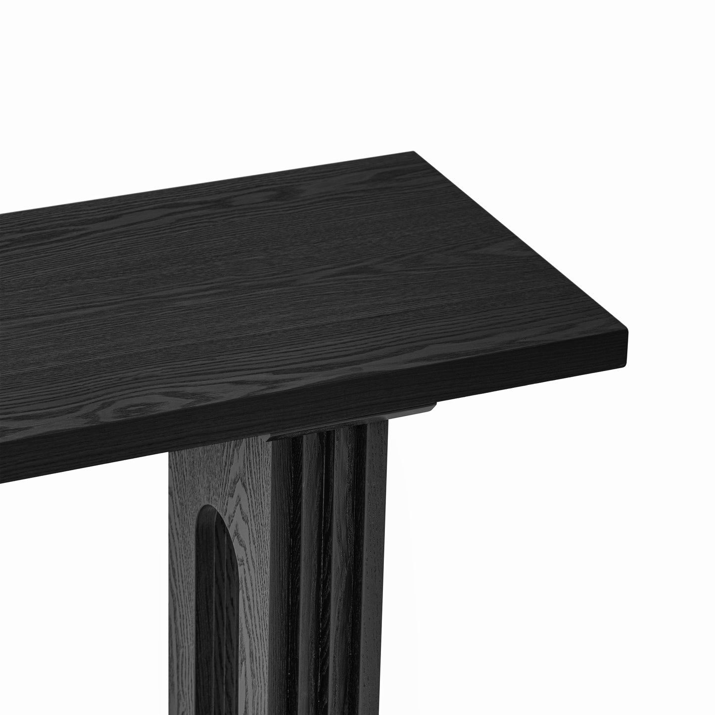 Uniquely Designed Console Table made of Fraxinus Mandschuric Solid Wood Veneer,with Distinctive Round Hollow Legs, Suitable for Foyer, Living Room, or Hallway.