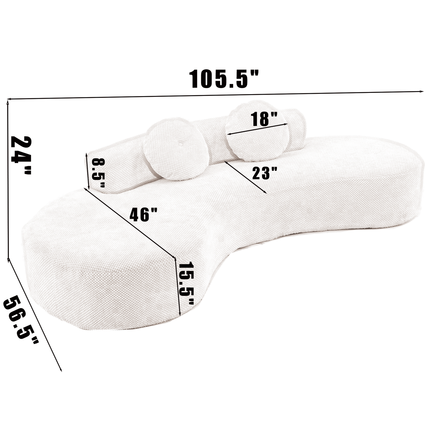 105.5''Curved Sofa, Modern Minimalist Sofa, Cloud Couch Sofa 3-4 Seater Couch with 2 Pillows,Bedroom, No Assembly Required, Point-shaped corduroy,(Anti-Wrinkle) ,Pink