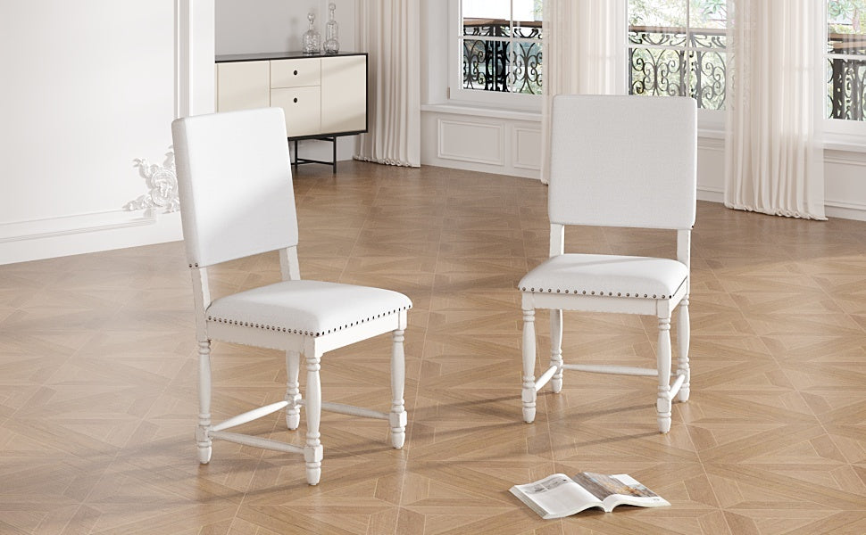 Vintage Traditional 2-Piece Upholstered Dining Chairs with Padded Backs, Cream