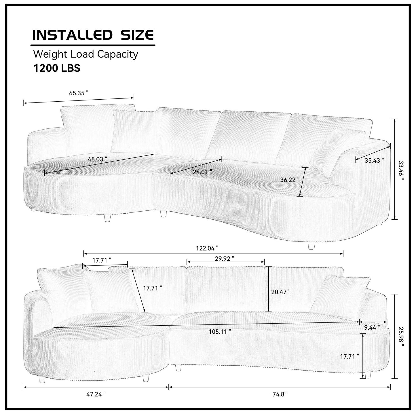 122.04 inch Oversized Sectional Sofa, Modern Couch with Chaise, Comfy Sofa Couch with Left Facing Chaise,Corduroy Sofa Green