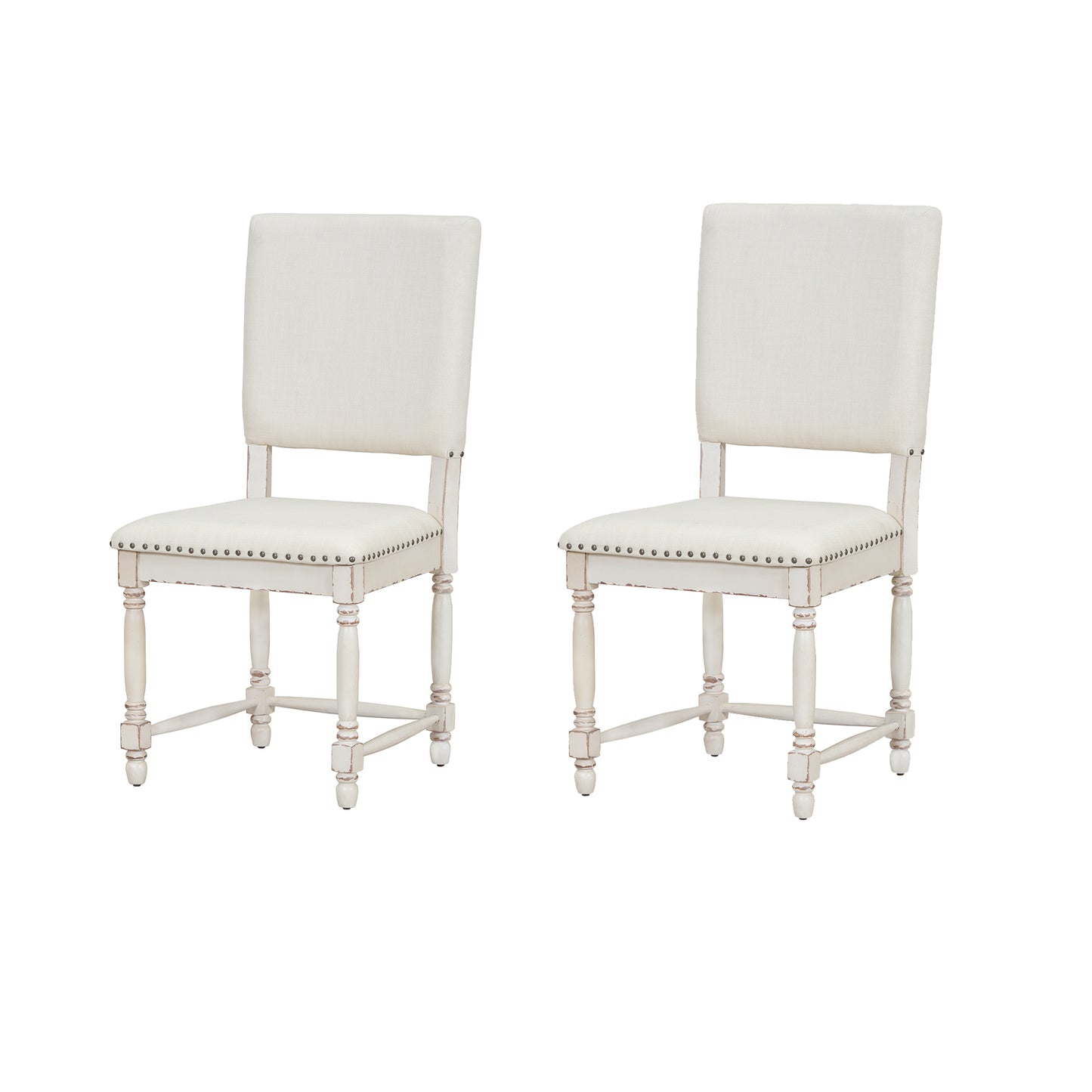 Vintage Traditional 2-Piece Upholstered Dining Chairs with Padded Backs, Cream