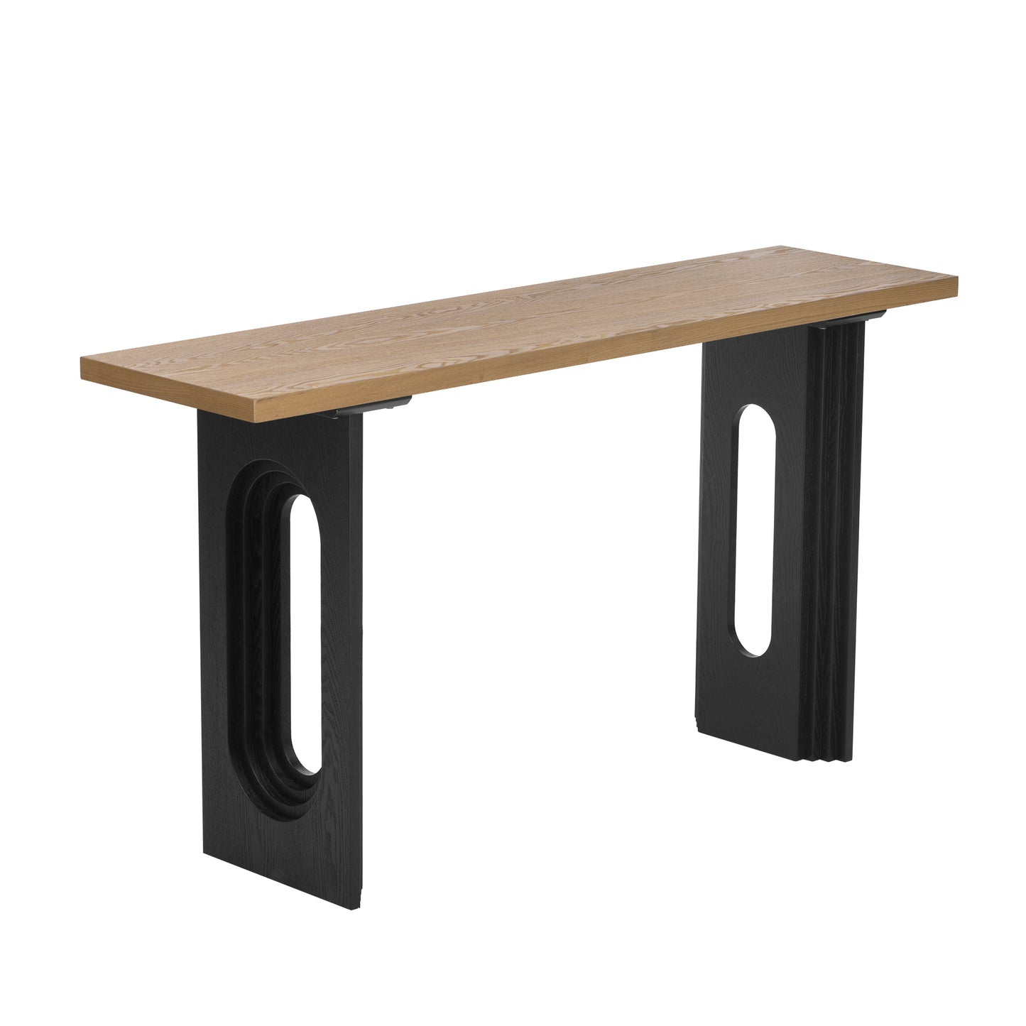 Uniquely Designed Console Table made of Fraxinus Mandschuric Solid Wood Veneer,with Distinctive Round Hollow Legs, Suitable for Foyer, Living Room, or Hallway.