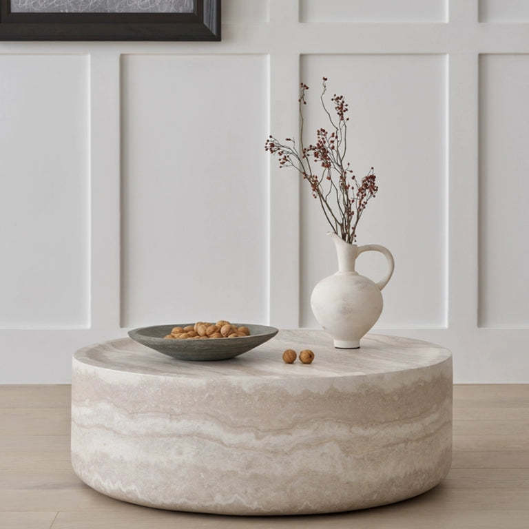 31.49'' Faux MARS Pattern Coffee Tables for Living Room Round Tea table for Living Room, No Need Assembly.
