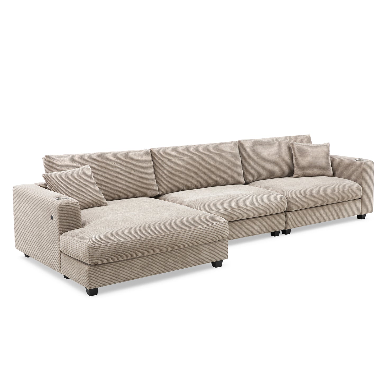 134*54" Oversized Corduroy Sectional Sofa,L Shaped Cloud Couch with USB Charging Port,Cup Holder,Deep and Wide Seat Sofa with 50" Chaise,Comfy Indoor Furniture for Living Room,3 Colors
