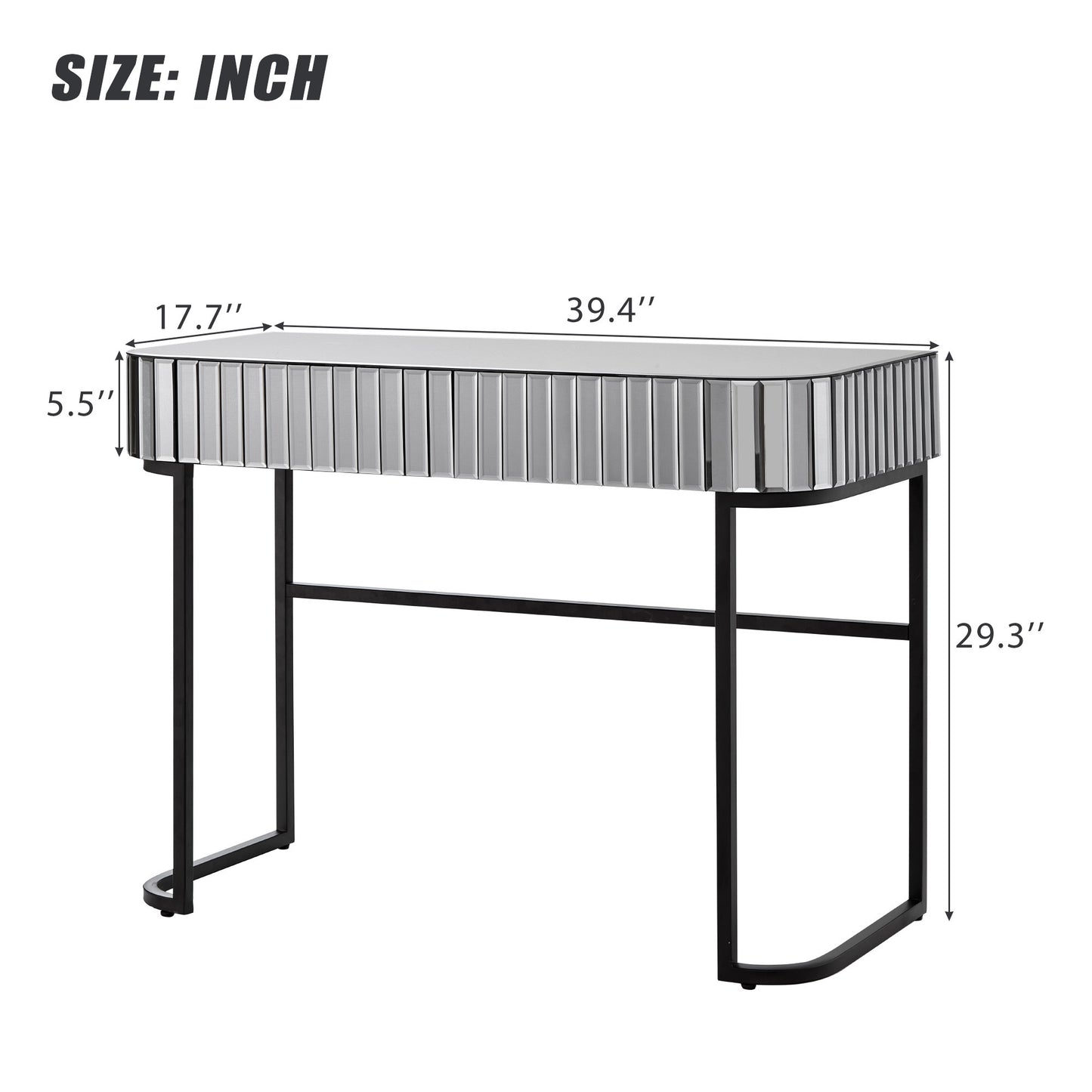 39" Mirrored Makeup Vanity Table with Stainless Steel Base, Mirrored Console Dressing Table with 2 Drawers,Versatile Desk for Bedroom and Office, Gray