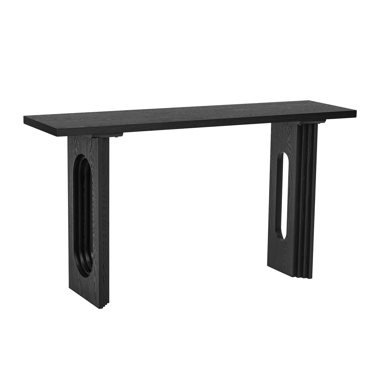 Uniquely Designed Console Table made of Fraxinus Mandschuric Solid Wood Veneer,with Distinctive Round Hollow Legs, Suitable for Foyer, Living Room, or Hallway.