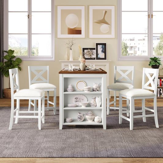 5-Piece Dining Table Set Solid Wood White for Dining Room or Kitchen