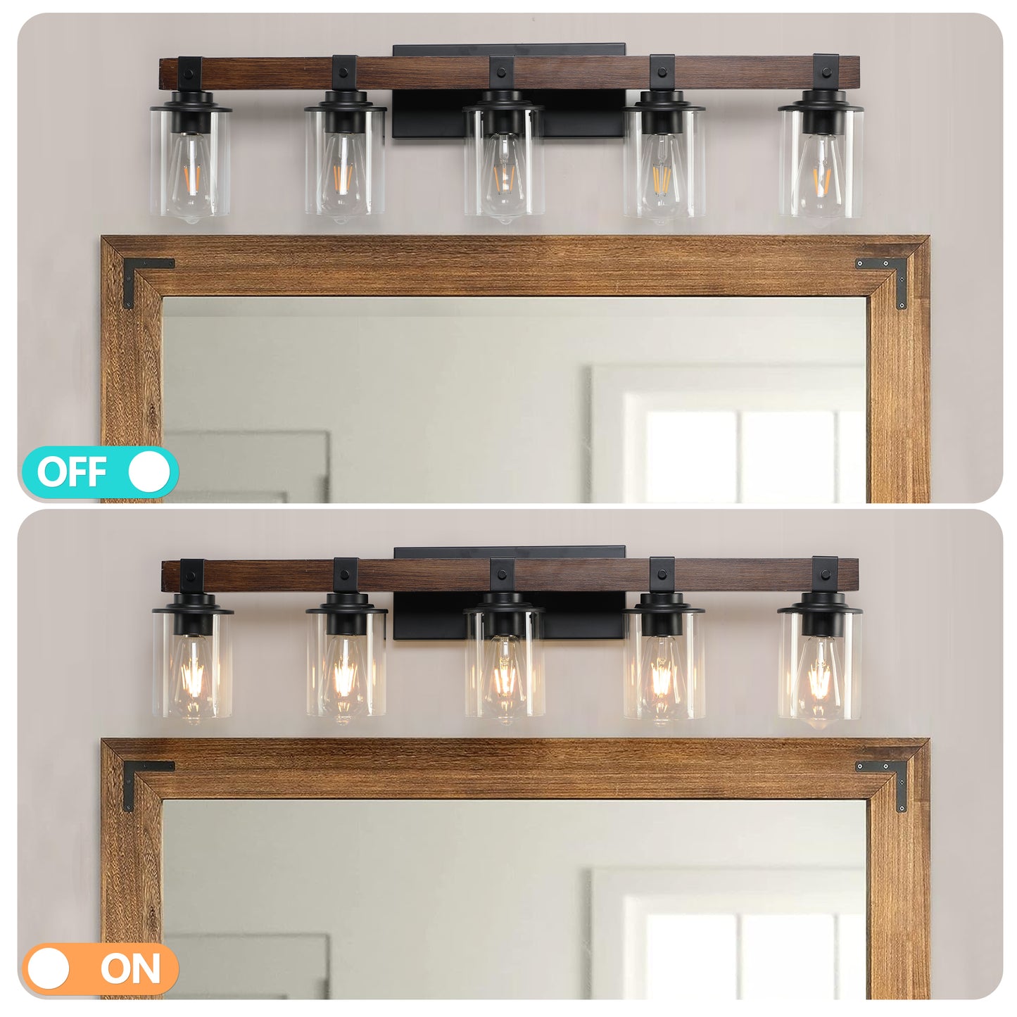 (Same as W1340P155972/L1015-5) 5-Lights Farmhouse Vanity Lights Fixture Rustic Bathroom Light Fixture Bathroom Sconce(Without Bulbs)