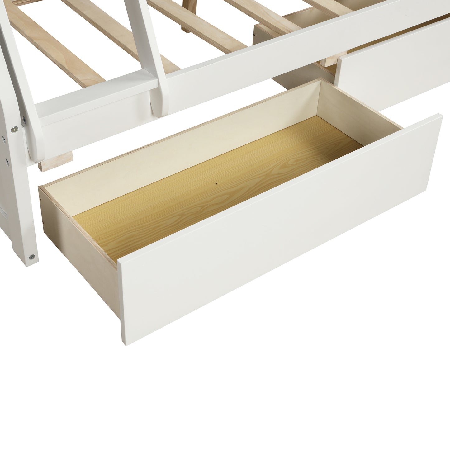 Solid Wood Twin Over Full Bunk Bed with Two Storage Drawers, White