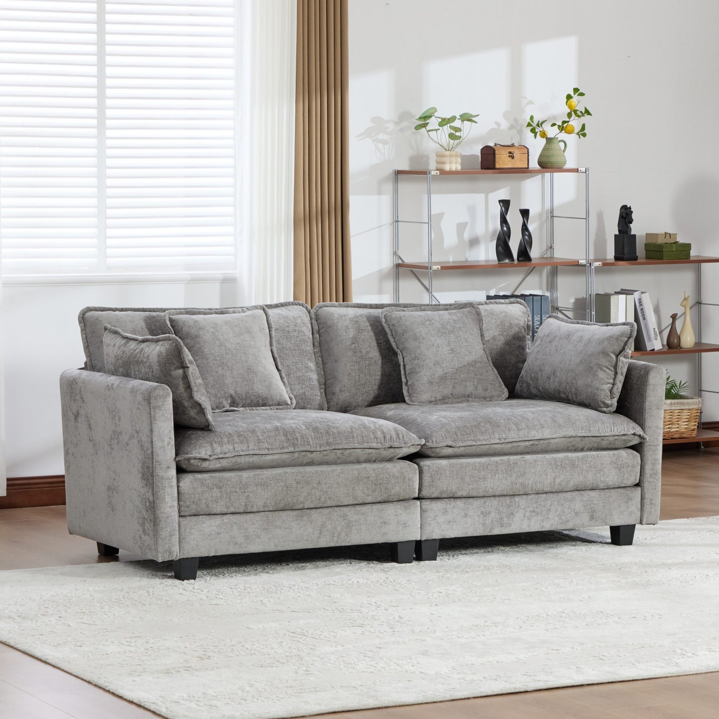 Cloud Sofa Modern Sectional Couch, Double Layer Upholstered Chenille Fabric (Ottoman not included