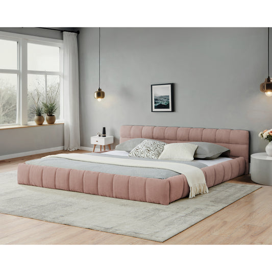 Platform Bed California King Pink Foam Modern with Headboard for Bedroom or Guest Room