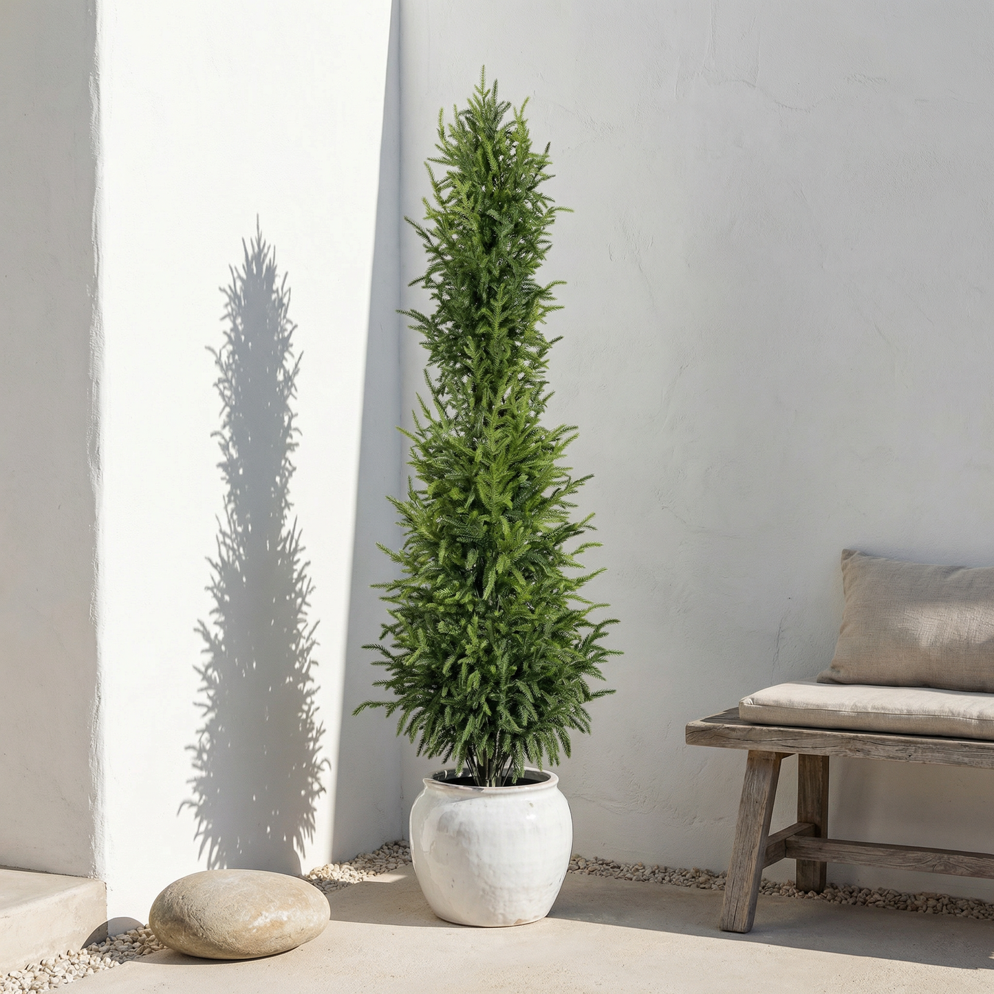 Artificial Real Touch Pine Tree in Black Plastic Pot