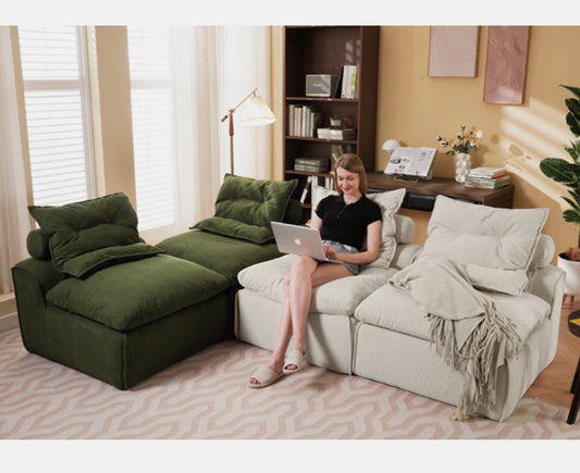 Modular Sofa,No Armrests,At will DIY,Corduroy ,Neck Pillow-Back Lounge Sofa Chair,Reading Nook, or Apartment Living, Lumbar Pillow,4 Seats,Upholstered,Beige,Green