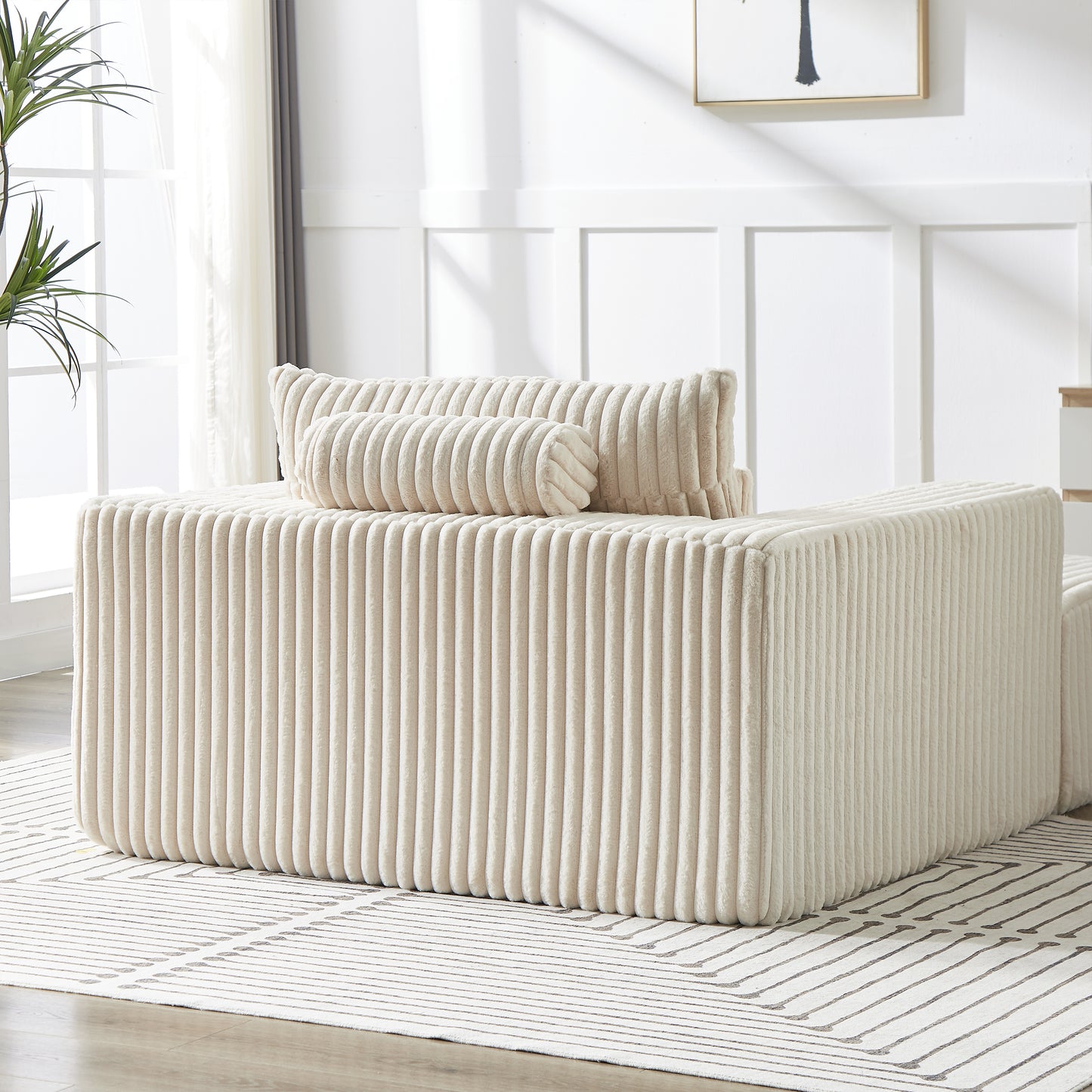 75-Inch Corduroy Sponge Sofa Lounge Chair with Removable footrest,No Assembly Required,Fluffy Modern Sleeper Chair for Indoor Living Room Bedroom