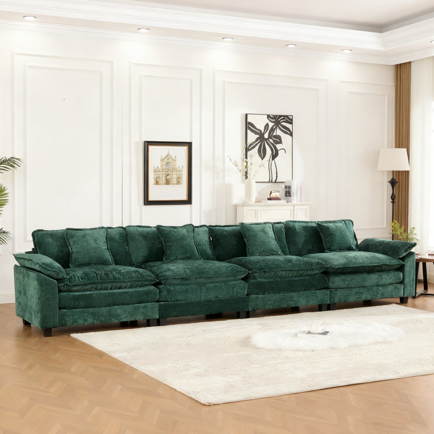 Modern Sectional Couch with Double Layer Upholstered Seat Cushion, Breathable Chenille Fabric (Ott