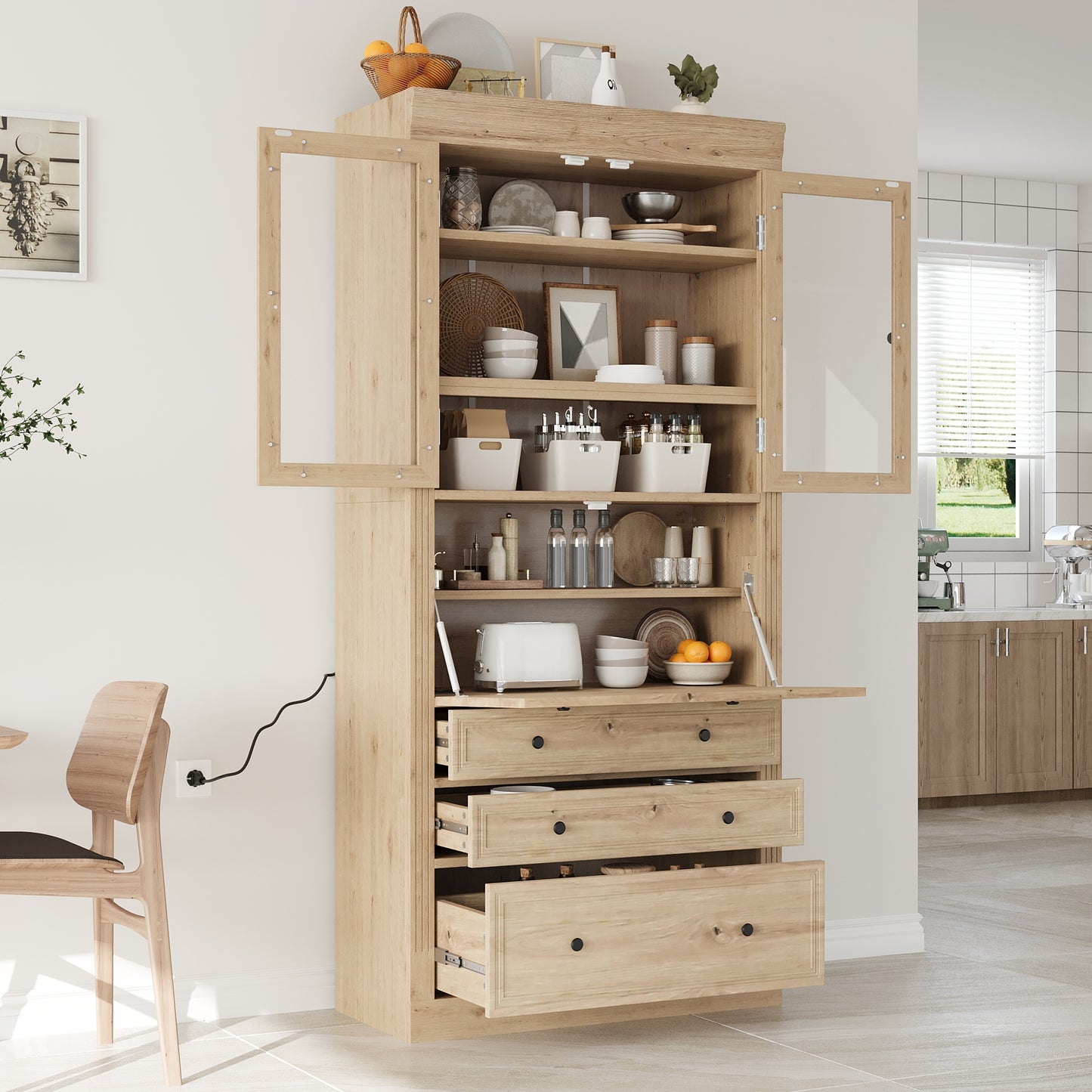 36x16.5x78inch Freestanding Kitchen Pantry Storage Cabinet,Multifunctional Cupboard with 3 Drawers,Adjustable Shelves an