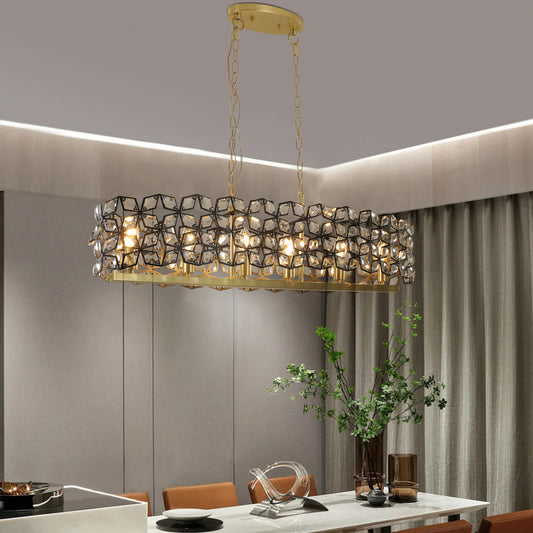 Chandelier Crystal Black and Gold and Transparent Modern for Dining Room and Kitchen Island