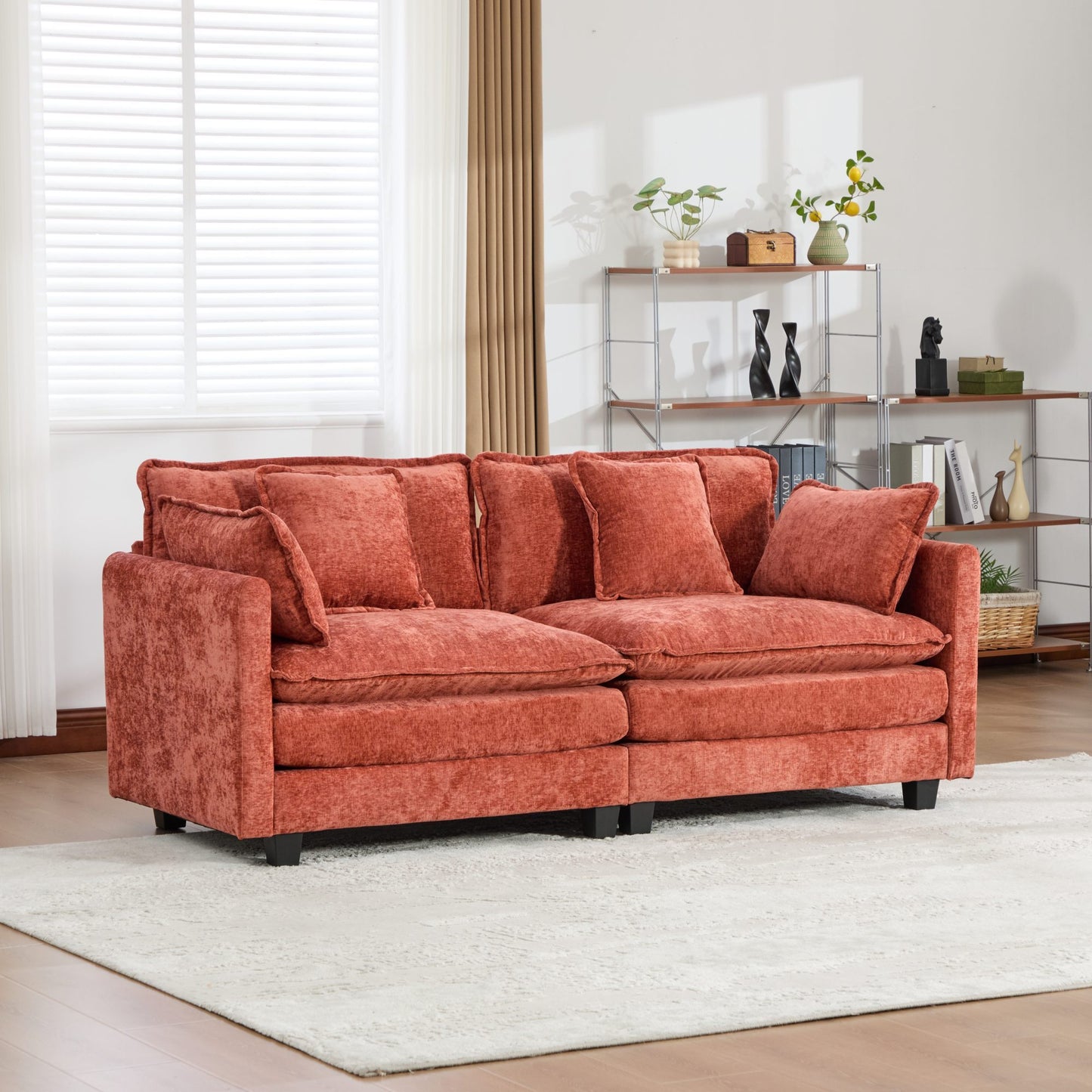 Cloud Sofa Modern Sectional Couch, Double Layer Upholstered Chenille Fabric (Ottoman not included