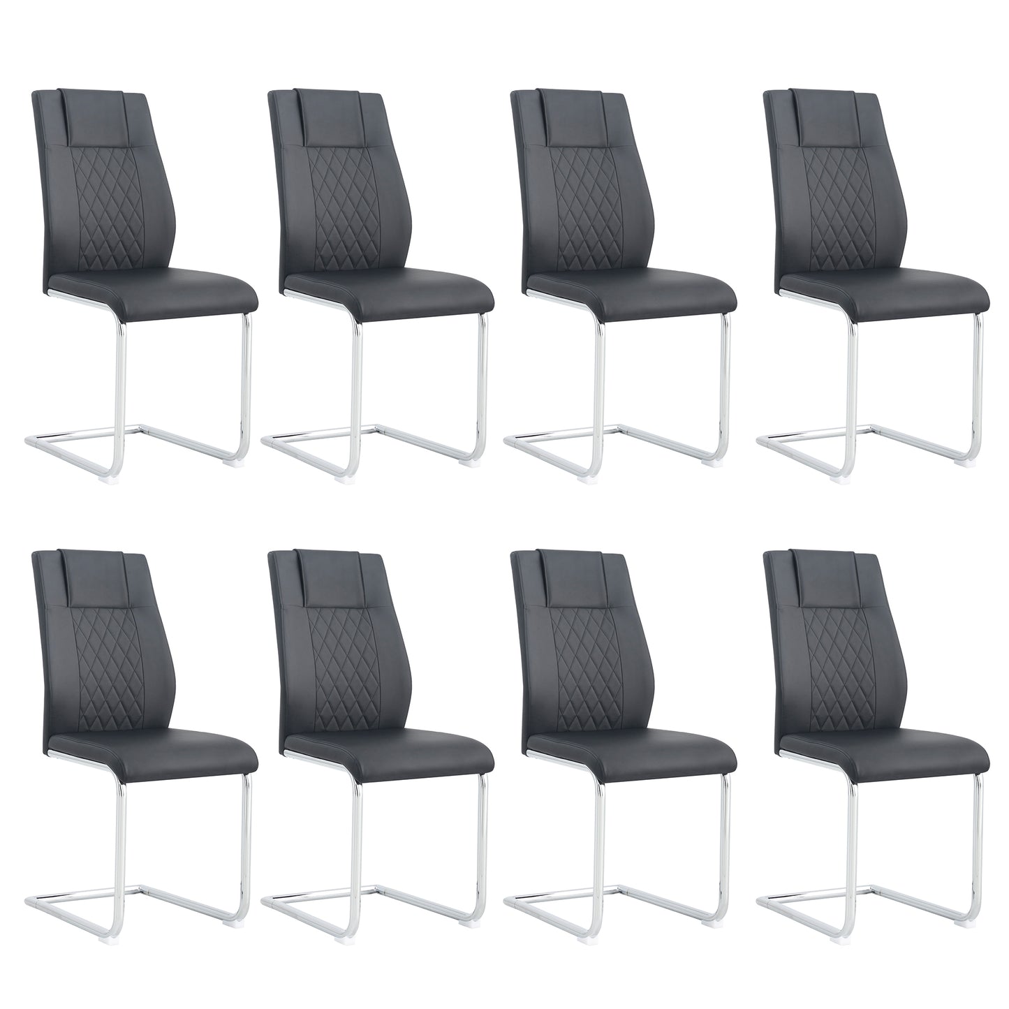 Modern Dining Chairs Set of 8 – Faux Leather Padded Kitchen Chairs with Metal Legs, Upholstered Dining Seating