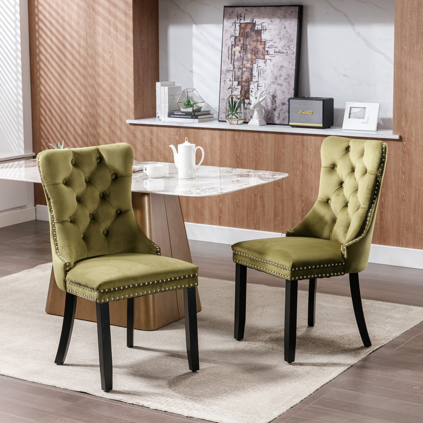 Nikki Collection Modern Tufted Velvet Dining Chair with Wood Legs, 2-Pcs