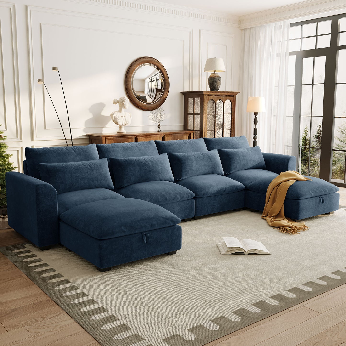 U-shaped Freely Transformable Modular Corner Sofa with Two Ottomans